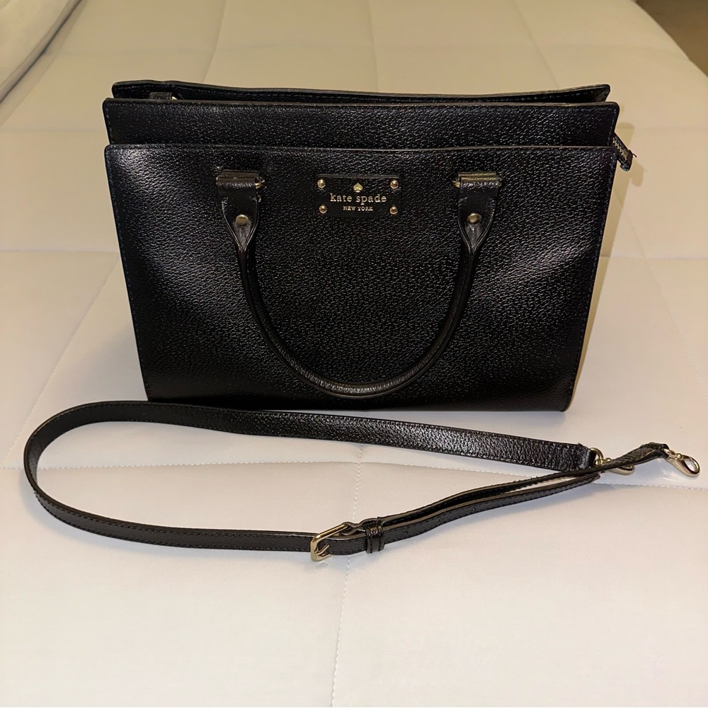 Kate Spade New York Durham Wellesley Black Leather Top Handle Zipper Satchel Bag